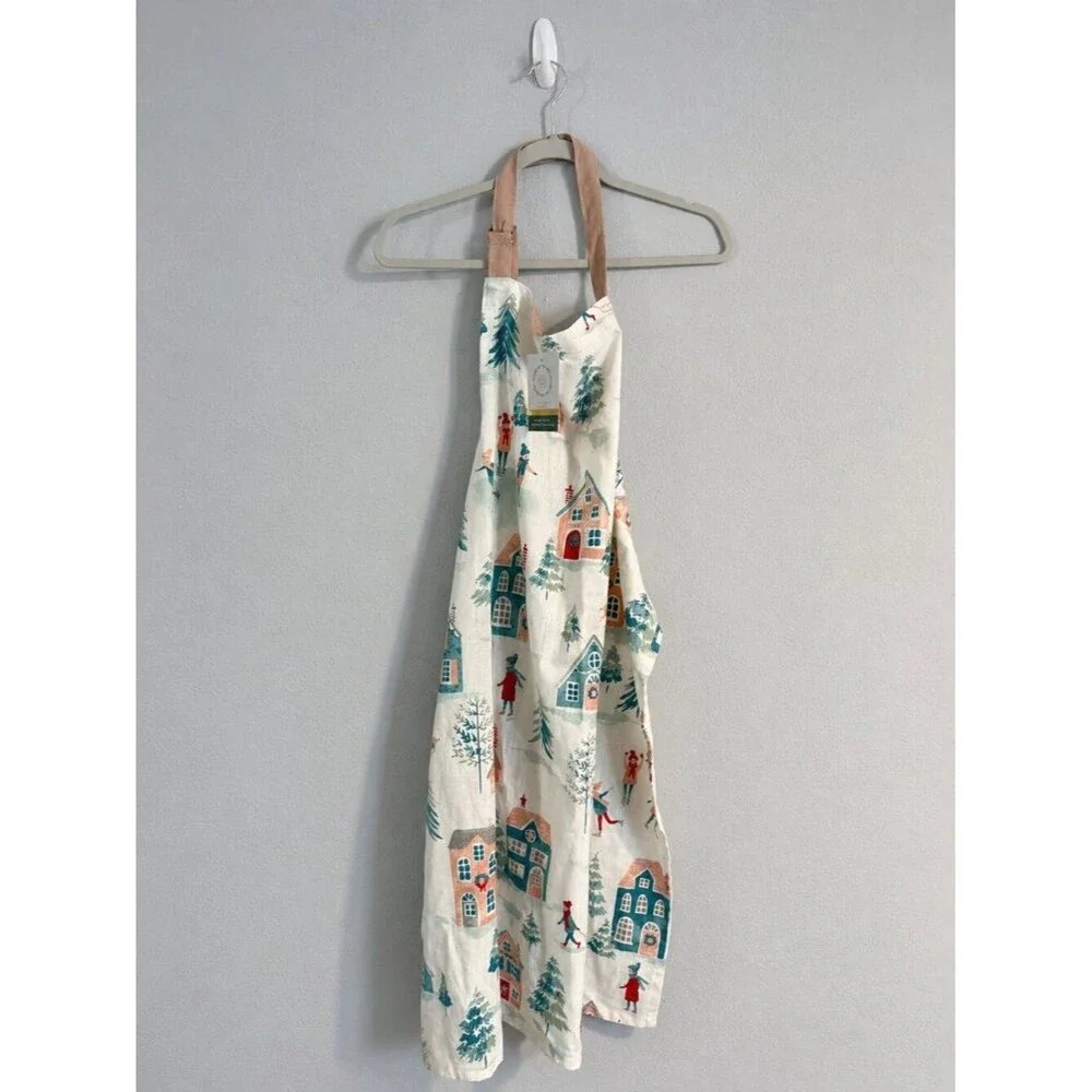 New Cotton Apron Winter Village Print Kitchen Cooking Baking Holiday Cottagecore
